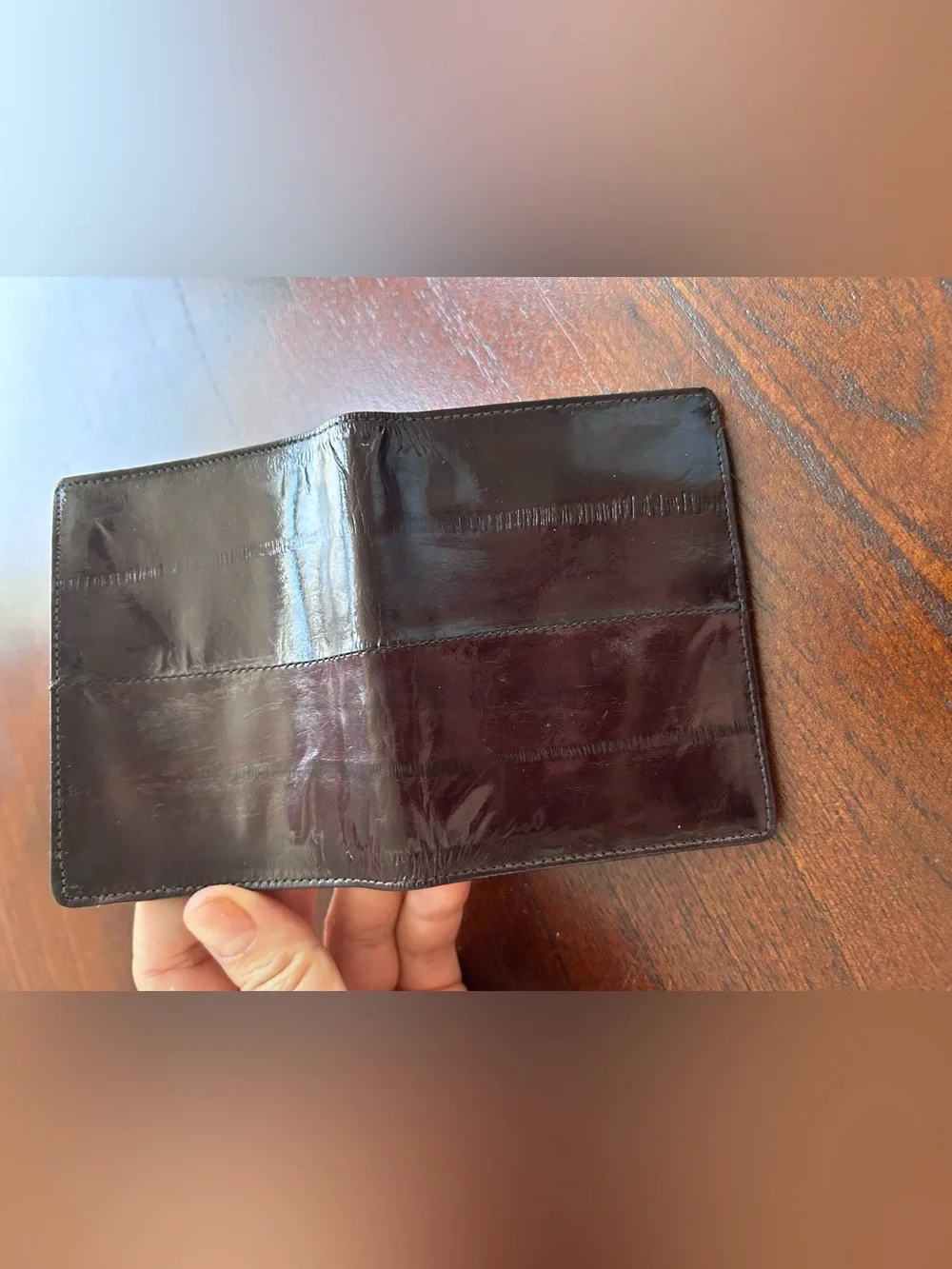 Vintage Genuine Eelskin Wallet Made in Korea Brown Leather Bifold 80s 90s